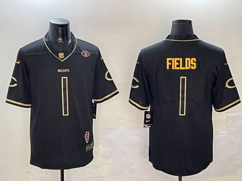 Men Chicago Bears #1 Fields Black Gold Throwback 2024 Nike Limited NFL Jersey style 4->chicago bears->NFL Jersey